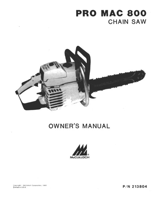 Mcculloch Pro Mac 800 Chainsaw Manual Ebay